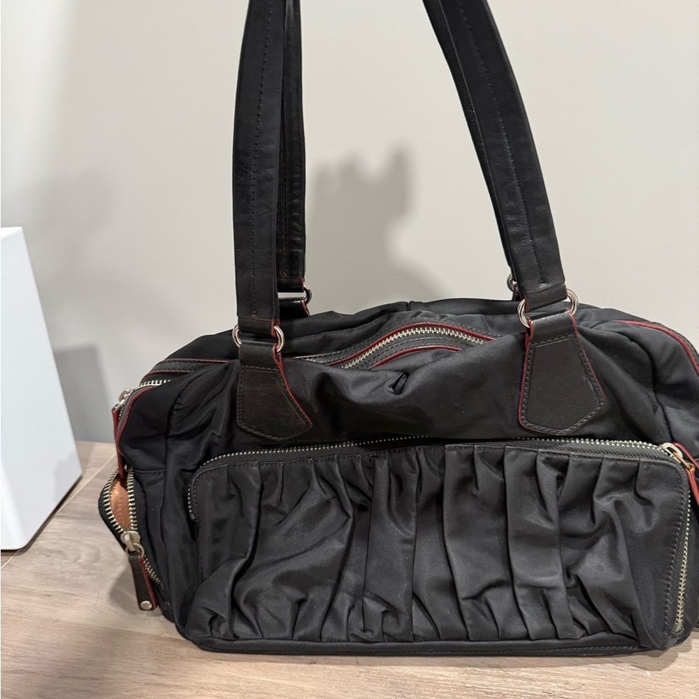 MZ Wallace Black Satchel with Red Accents